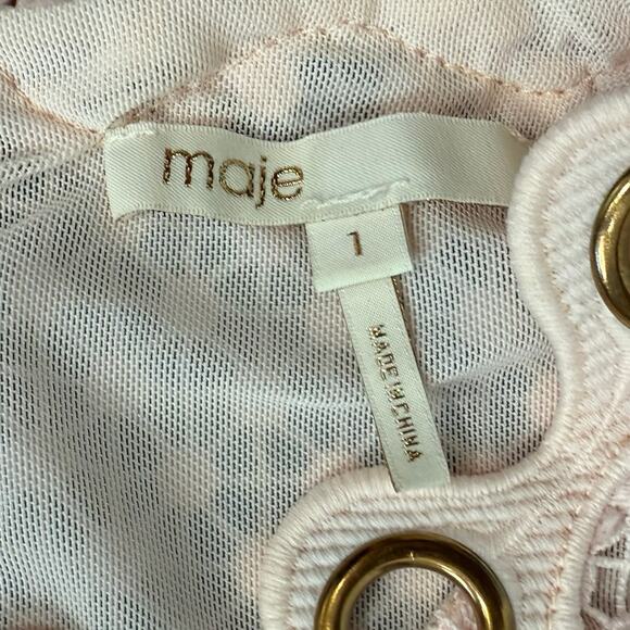 Maje Blush Pink Roso Gold Grommet Lace Tiered Half Sleeve Midi Dress size 1 / S - Picture 3 of 12